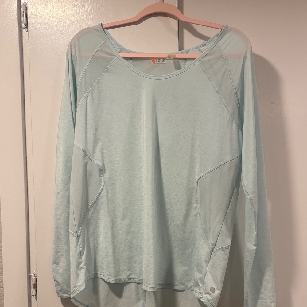Zella Women's Light Blue Long Sleeve Top With Mesh Panels